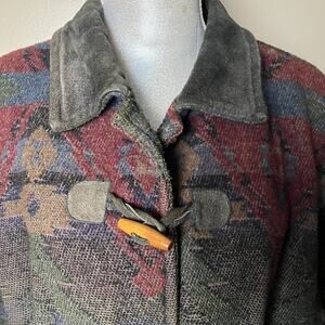 VTG 90s Mariel Womens Aztec Southwestern Print Leather Trim Jacket Size 16 Wool